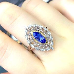 New 14k Gold 925 Silver Blue White Sapphire Ring